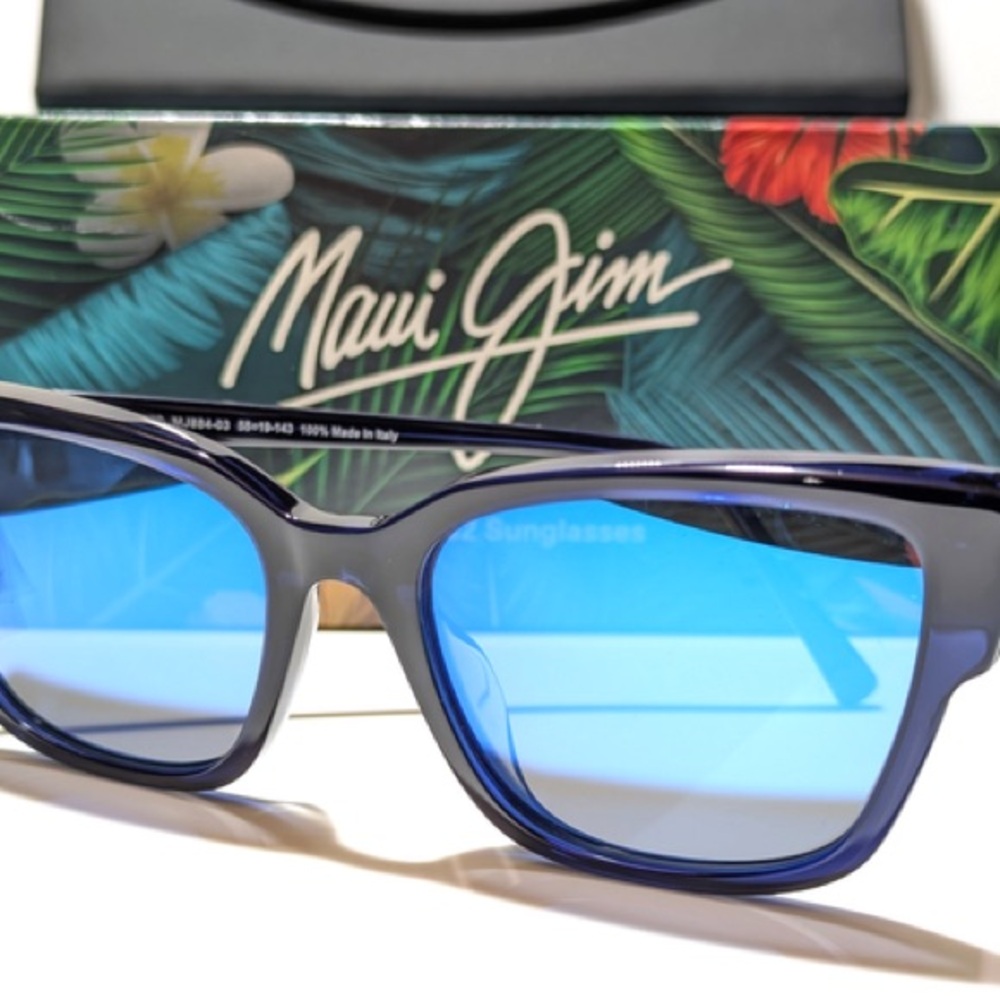 NEW Maui Jim Kou - Navy with Blue Hawaii Mirror Polarized Glass Lenses - Picture 5 of 11